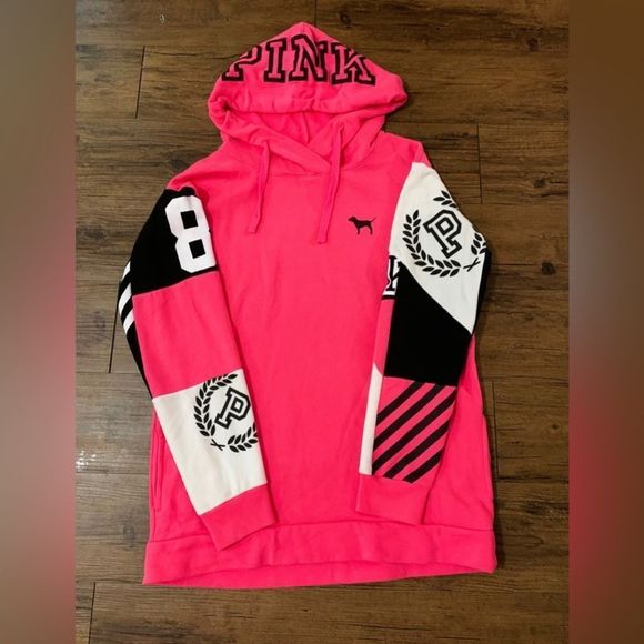 PINK VS COLORBLOCK NEON CAMPUS CROSSOVER HOODIE / BLING LEGGINGS OUTFIT S - Picture 7 of 13